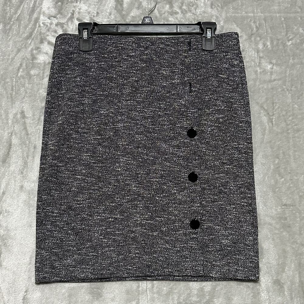 NWT Loft Petite Boucle Tweed Midi Pencil Skirt Womens Sz MP Gray Stretch Pull On